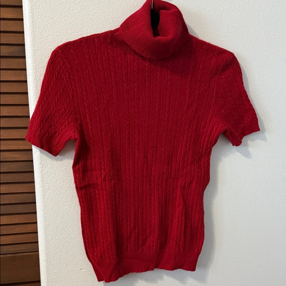 Ralph Lauren Vibrant Red Cable Knit 💯 Cashmere Turtleneck
